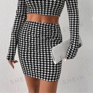 SHEIN houndstooth crop top and mini skirt set